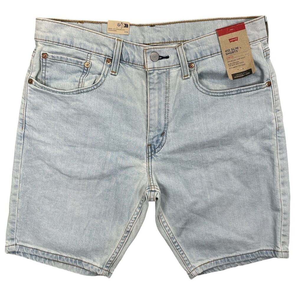 Levi’s 412 Slim Shorts Men’s Stretch Denim Light Wash Above Knee Size 32